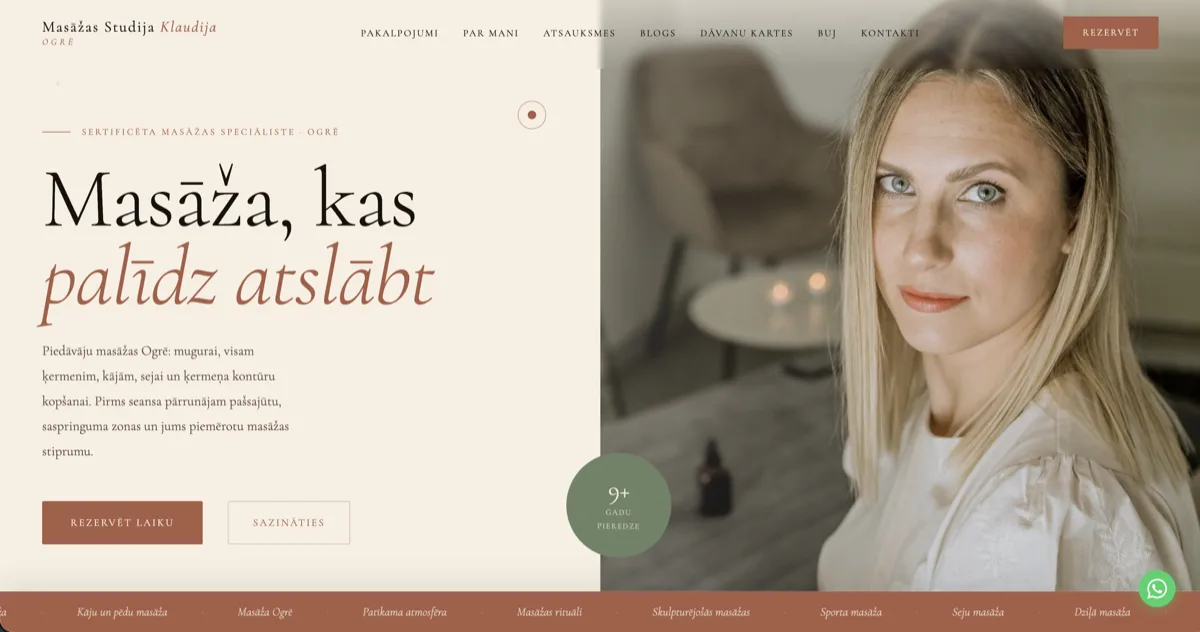 Klaudija — masāžas studijas mājas lapa Ogrē